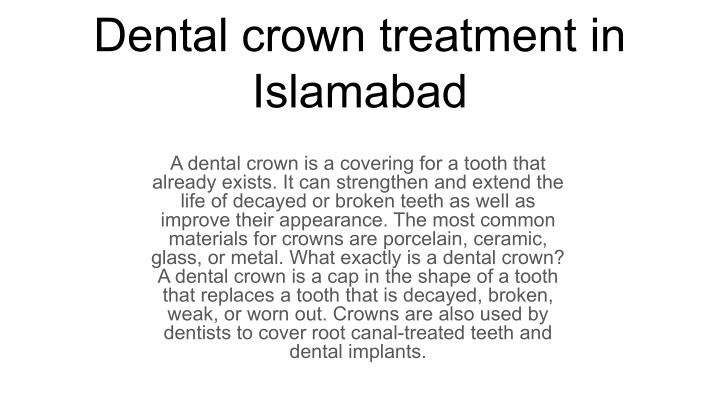 dental crown treatment in islamabad