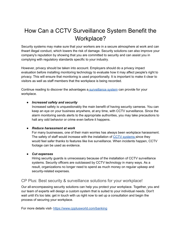 how can a cctv surveillance system benefit