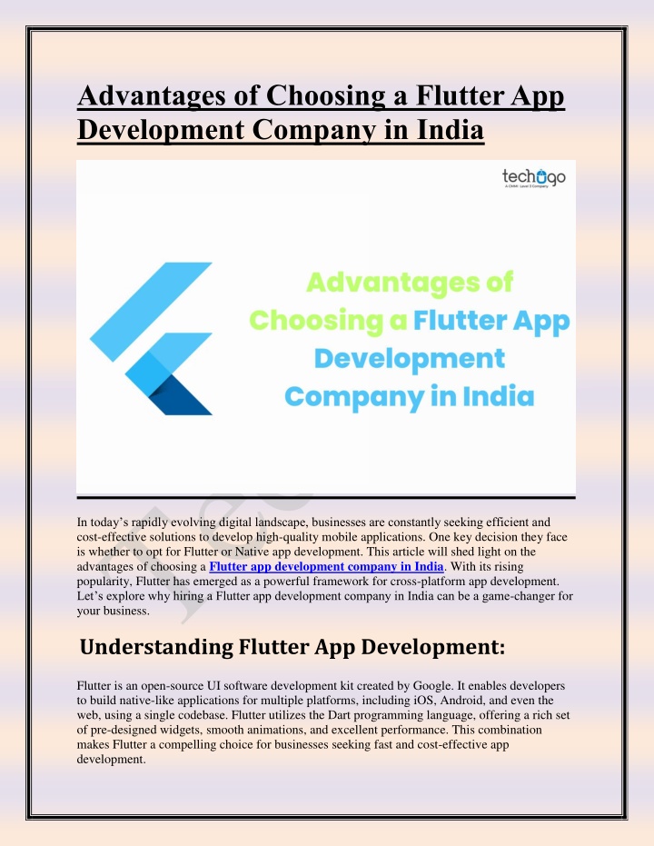 advantages of choosing a flutter app development