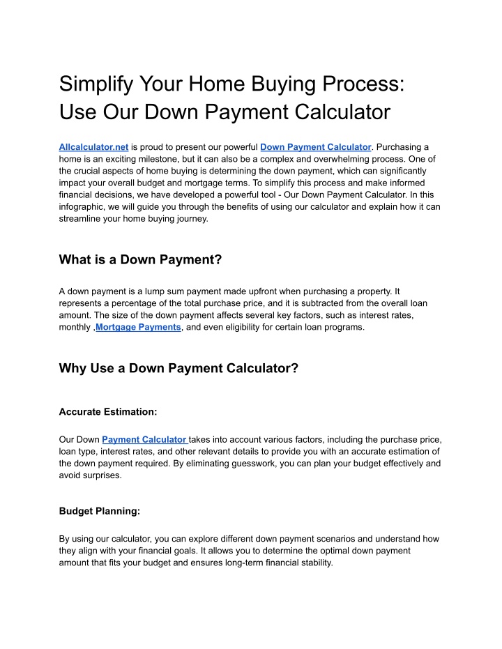 simplify your home buying process use our down