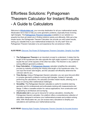 effortless solutions pythagorean theorem