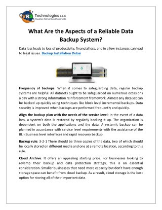 what are the aspects of a reliable data backup