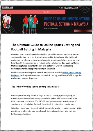 The Ultimate Guide to Online Sports Betting and Football Betting in Malaysia