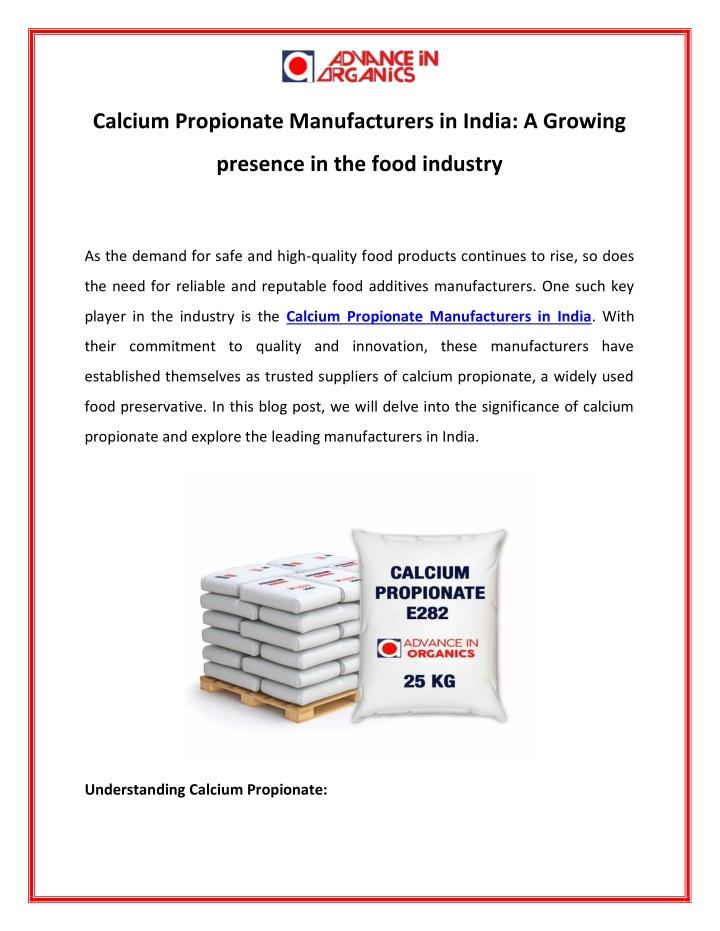 calcium propionate manufacturers in india