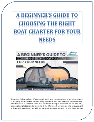 A Beginner's Guide To Choosing The Right Boat Charter For Your Needs