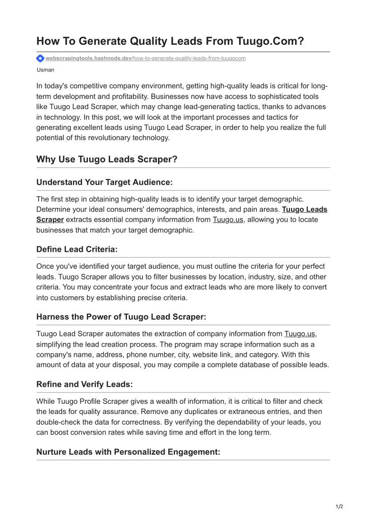 how to generate quality leads from tuugo com