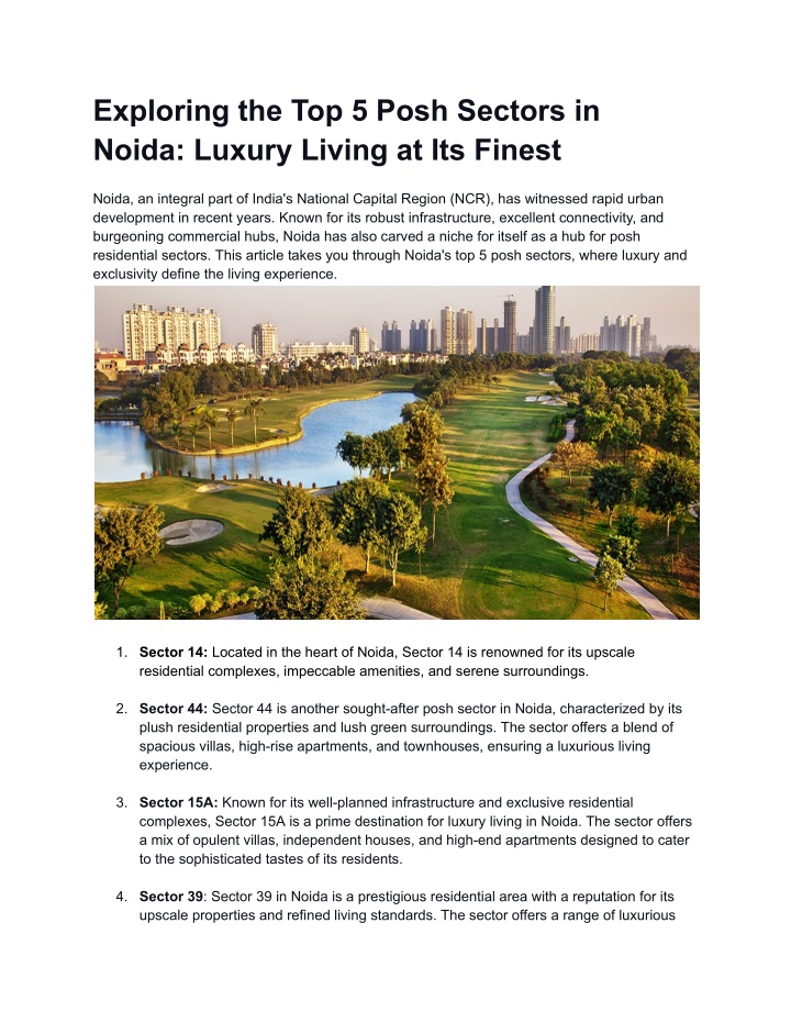 exploring the top 5 posh sectors in noida luxury