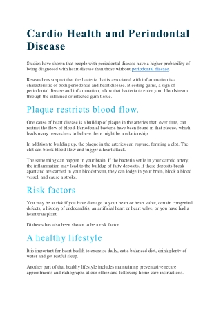 Cardio Health and Periodontal Disease - Pinefield Dental