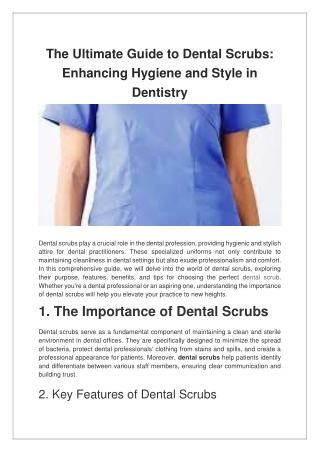 The Ultimate Guide to Dental Scrubs Enhancing Hygiene and Style in Dentistry