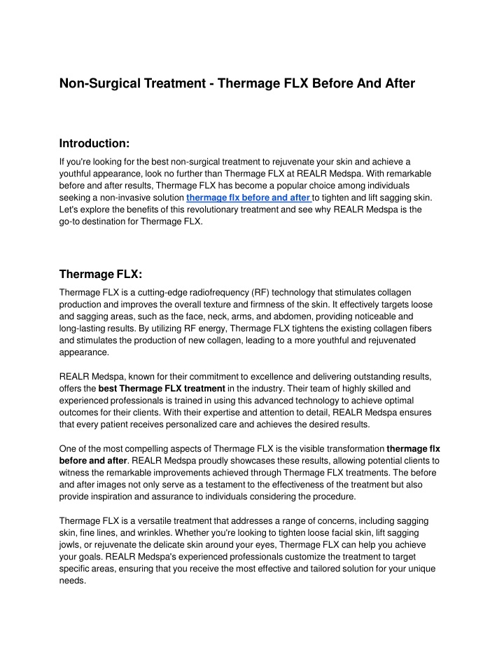 non surgical treatment thermage flx before