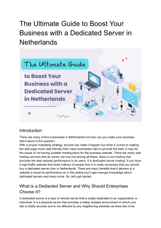 The Ultimate Guide to Boost Your Business with a Dedicated Server in Netherlands