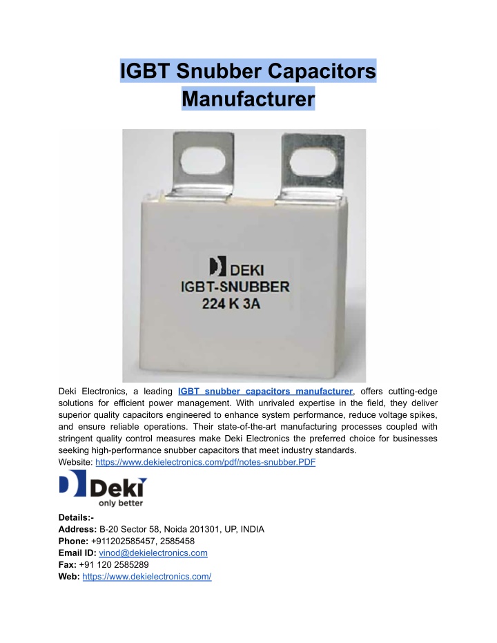igbt snubber capacitors manufacturer