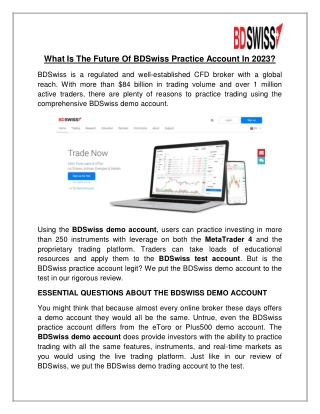 What Is The Future Of BDSwiss Practice Account In 2023?