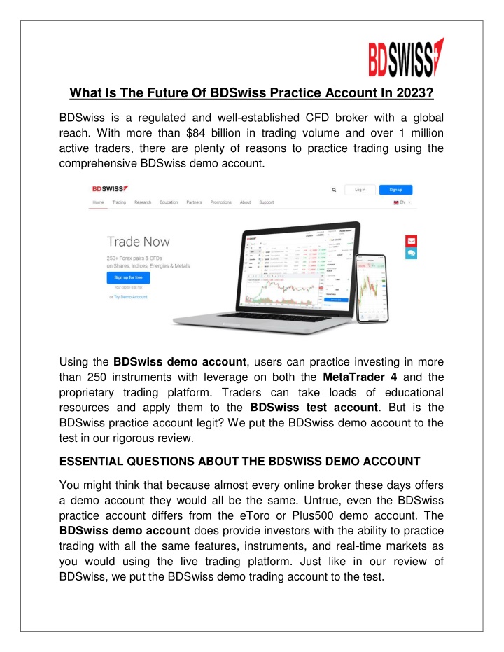 what is the future of bdswiss practice account