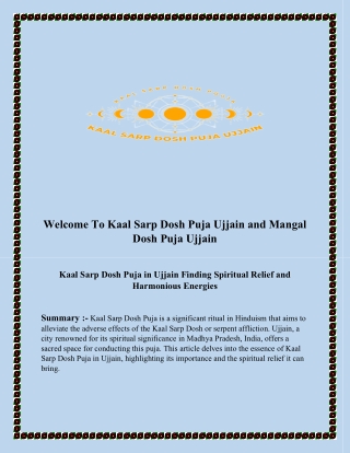 Kaal Sarp Dosh Puja in Ujjain Finding Spiritual Relief and Harmonious Energies