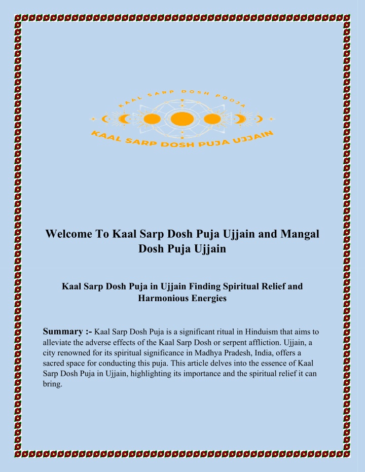 welcome to kaal sarp dosh puja ujjain and mangal