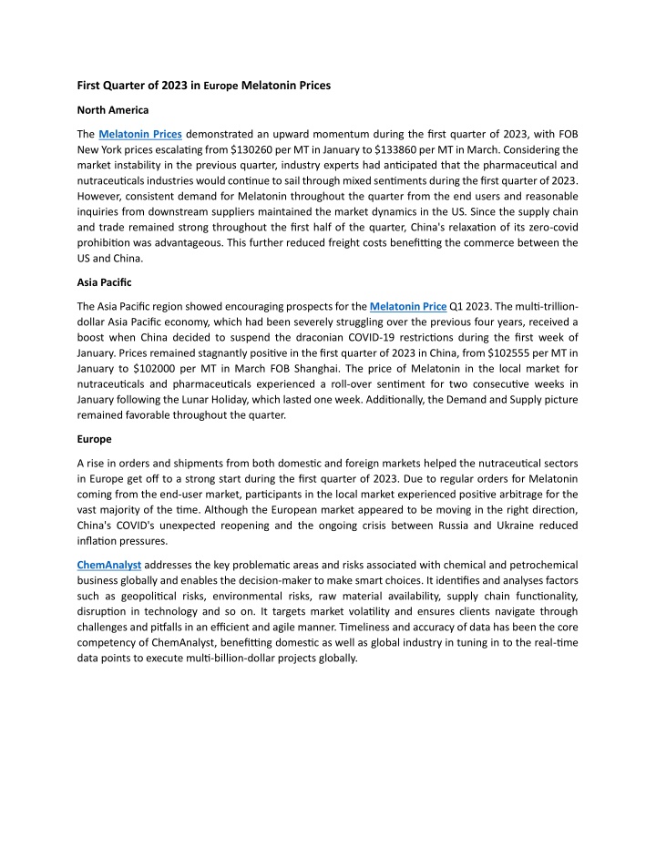 first quarter of 2023 in europe melatonin prices