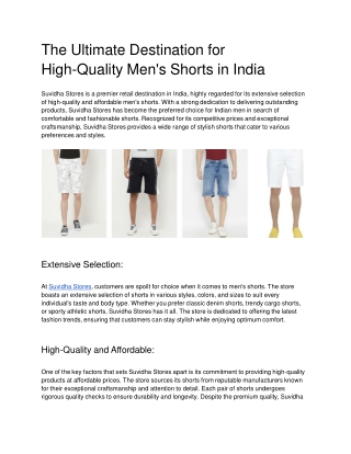 The Ultimate Destination for High-Quality Men's Shorts in India