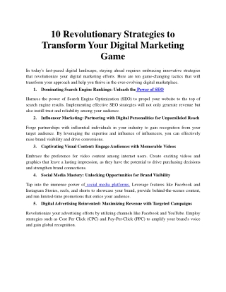 10 revolutionary strategies to transform your