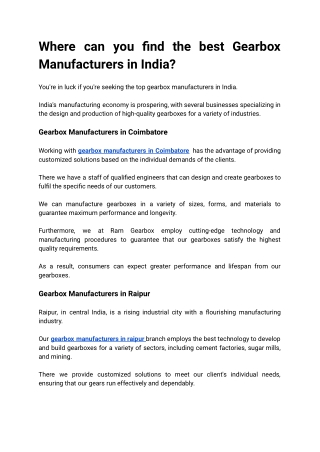 where can you find the best gearbox manufacturers