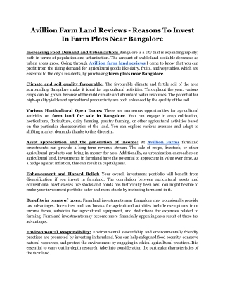 Avillion Farm Land Reviews - Reasons To Invest In Farm Plots Near Bangalore