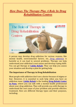 How Does The Therapy Play A Role In Drug Rehabilitation Centres