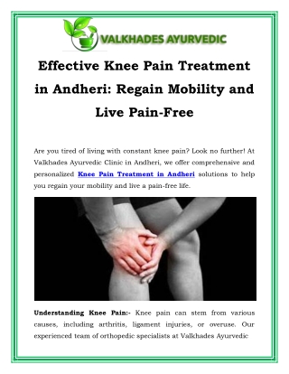 Effective Knee Pain Treatment in Andheri Regain Mobility and Live Pain-Free