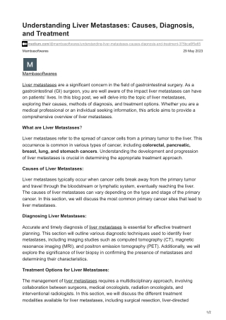 Understanding Liver Metastases Causes Diagnosis and Treatment.gicancerindia