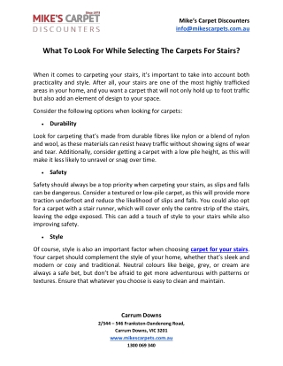 What To Look For While Selecting The Carpets For Stairs