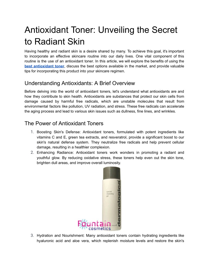 PPT - Antioxidant Toner_ Unveiling the Secret to Radiant Skin 