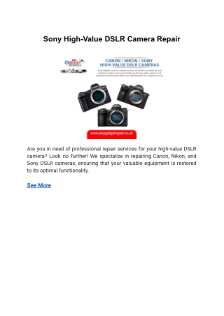sony high value dslr camera repair