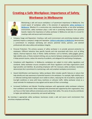 Creating a Safe Workplace Importance of Safety Workwear in Melbourne