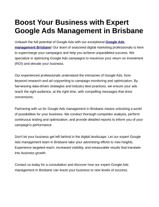 Boost Your Business with Expert Google Ads Management in Brisbane