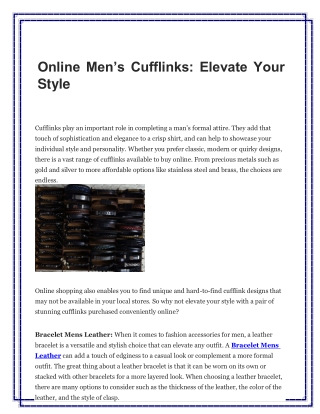 Online Men’s Cufflinks Elevate Your Style