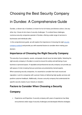 Choosing the Best Security Company in Dundee
