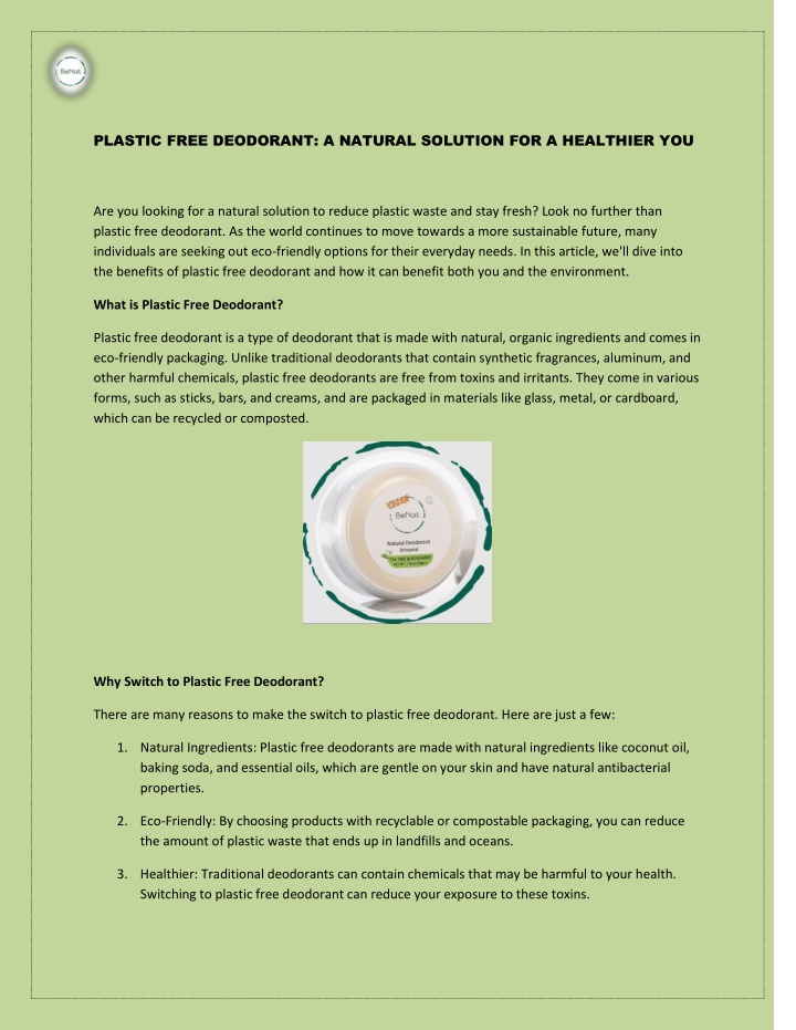 plastic free deodorant a natural solution