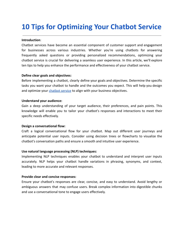 10 tips for optimizing your chatbot service