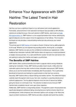 Enhance Your Appearance with SMP Hairline