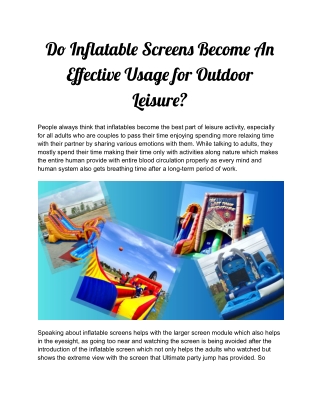 Do inflatable screens become an effective usage for outdoor leisure