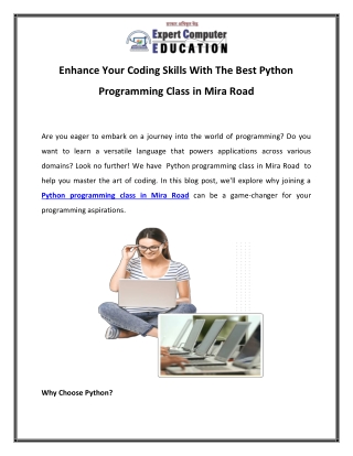 Enhance Your Coding Skills With The Best Python Programming Class in Mira Road