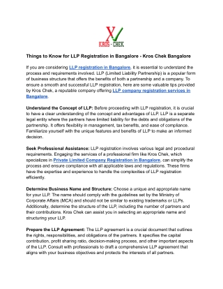 things to know for llp registration in bangalore