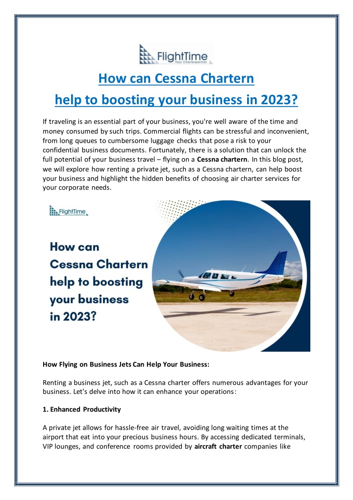 how can cessna chartern help to boosting your