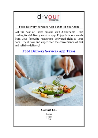 Food Delivery Services App Texas  d-vour.com