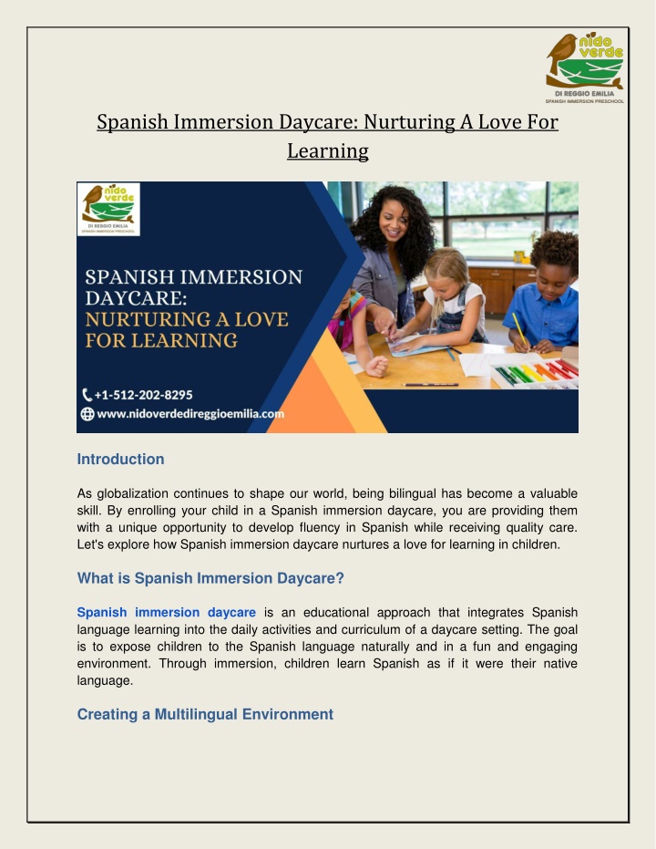 spanish immersion daycare nurturing a love