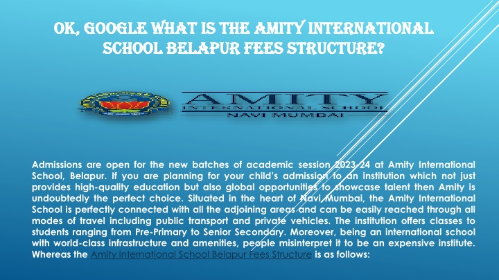 ok google what is the amity international school belapur fees structure