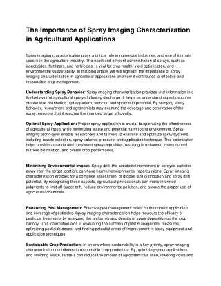 The Importance of Spray Imaging Characterization in Agricultural Applications