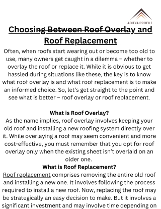 Choosing Between Roof Overlay and Roof Replacement