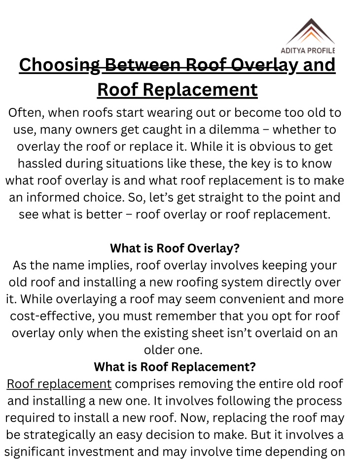 choosing between roof overlay and roof