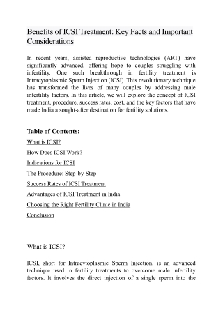 Benefits of ICSI Treatment - Key Facts and Important Considerations