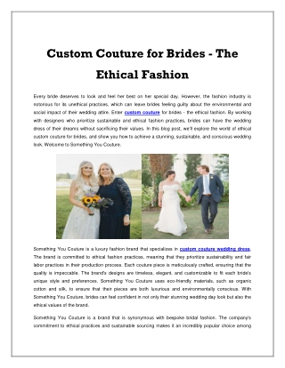 Custom Couture for Brides - The Ethical Fashion